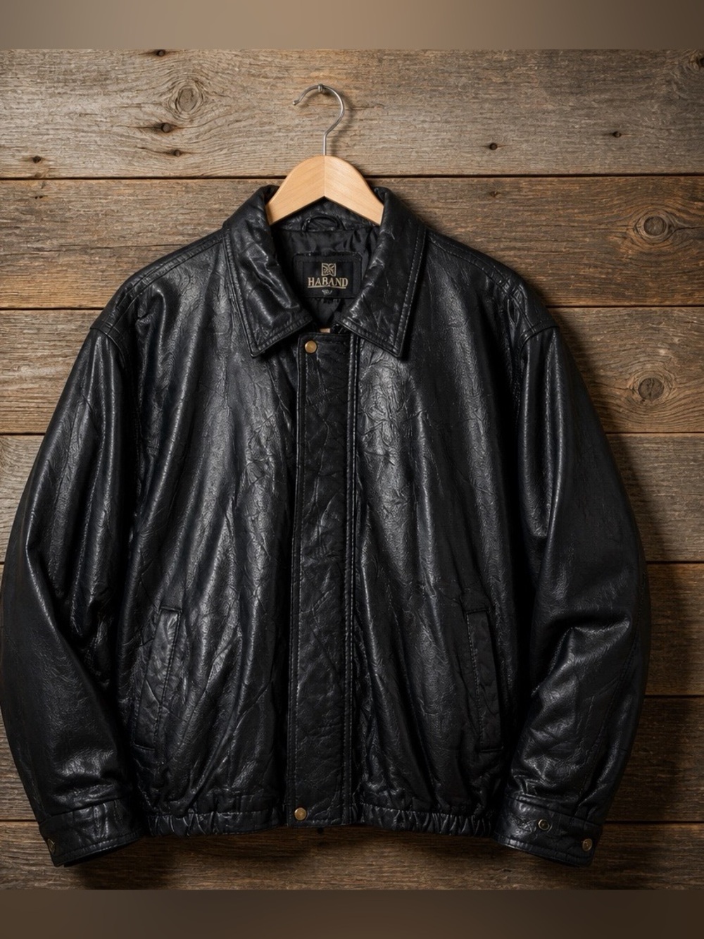 Black Genuine Leather full zip textured Bomber Jacket 3X